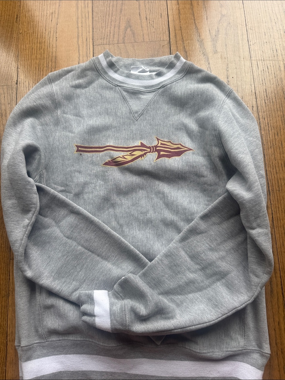 FSU Gray Crewneck Sweatshirt with Maroon and Gold Spear Graphic